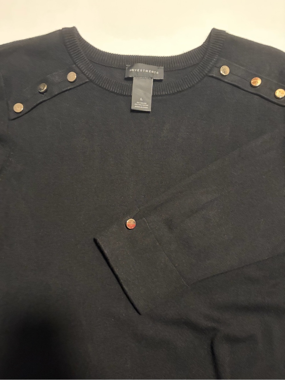 Investments Black Knit Shoulder-Button Sweater - Picture 5 of 7